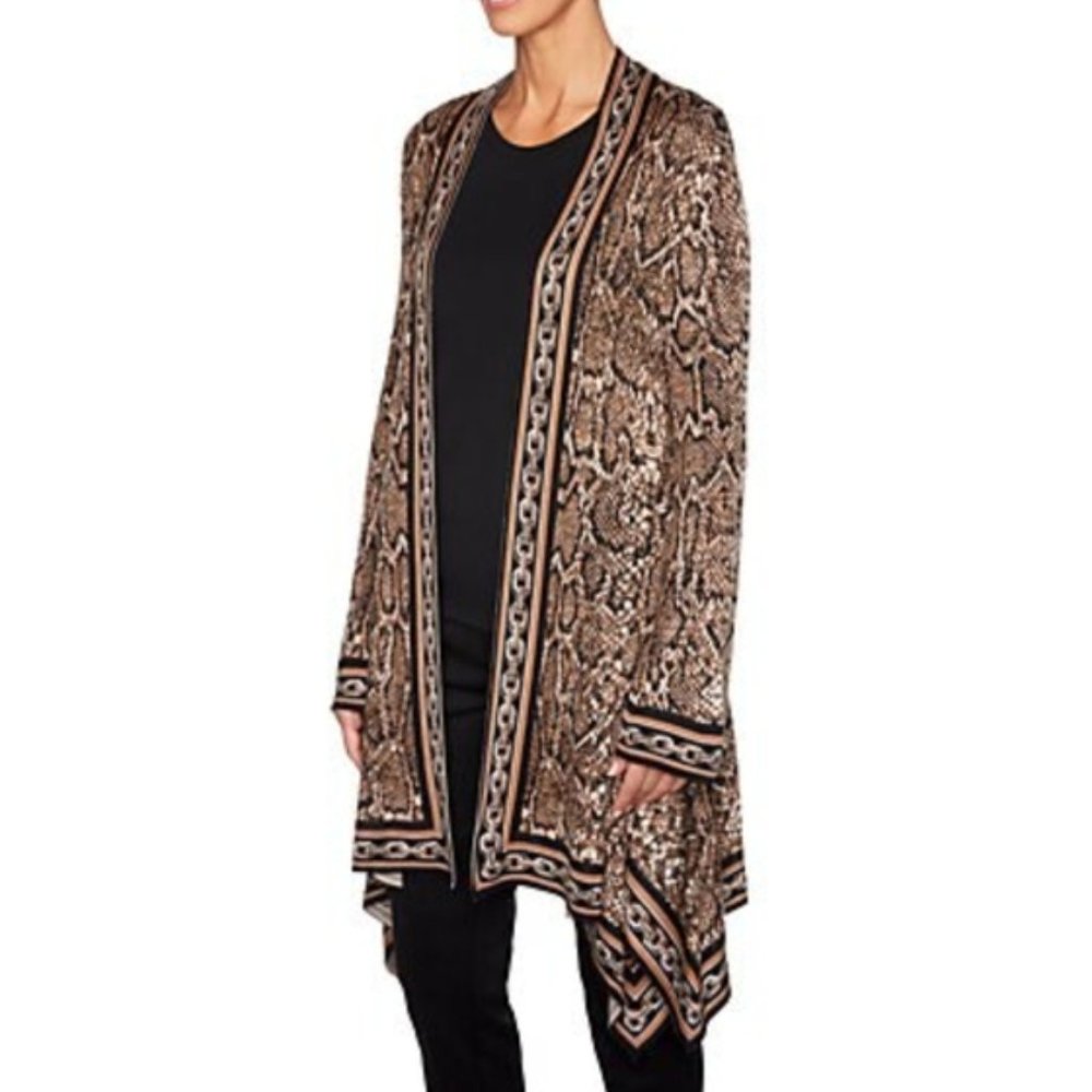 Ruby Rd. Women's Wild Mix Snake Jacquard Sharkbite Cardigan, Sable Multi Sz L - Picture 2 of 7